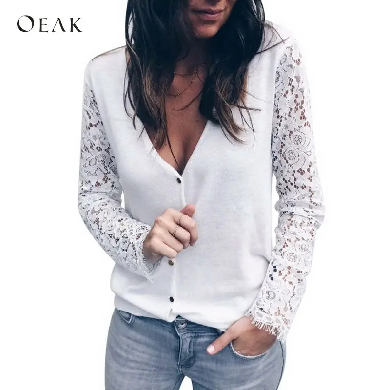 OEAK 2018 Spring Women Lace T-Shirts Sexy V-Neck Long Sleeve Tee Shirt Tops Female Fashion Knitted T-Shirt Camiseta Plus Size
OEAK 2018 Spring Women Lace T-Shirts Sexy V-Neck Long Sleeve Tee Shirt Tops Female Fashion Knitted T-Shirt Camiseta Plus Size