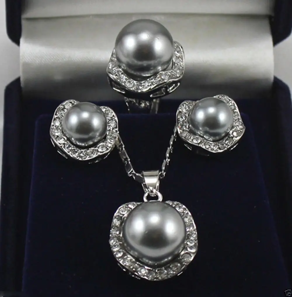 10mm &14mm Gray South Sea Shell Pearl Earrings Necklace Ring Set18K gold plated watch wholesale Quartz stone CZ crystal (A0428)
10mm &14mm Gray South Sea Shell Pearl Earrings Necklace Ring Set18K gold plated watch wholesale Quartz stone CZ crystal (A0428)