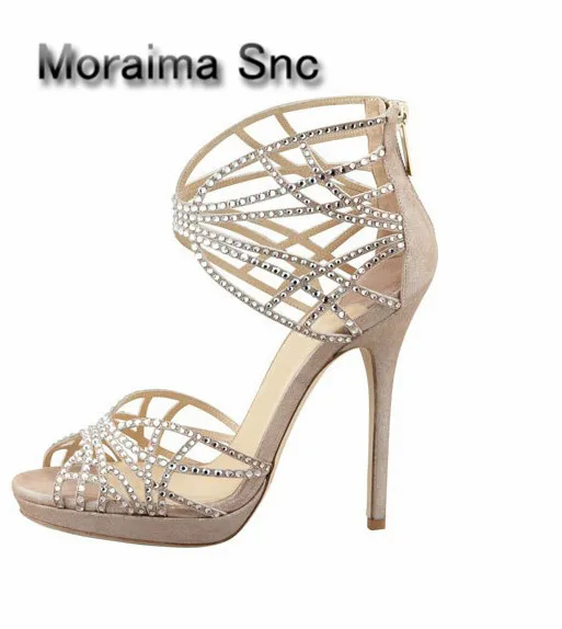 

Moraima Snc Sexy peep Toe Cutouts Gladiator Sandal for Woman Rhinestones Wedding Shoes Crystal Embellished High Heel Sandal 2018