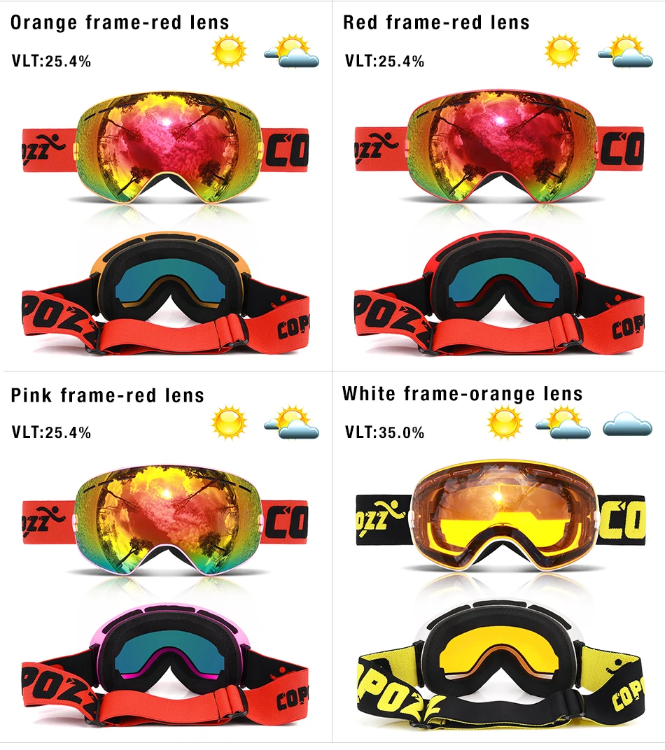New COPOZZ brand ski goggles double layers UV400 anti-fog big ski mask glasses skiing men women snow snowboard goggles GOG-201 14