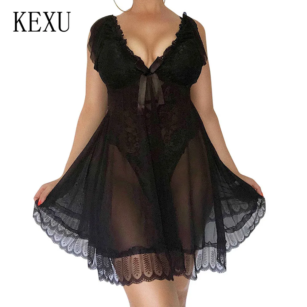 KEXU Explosion Models Fun Temptation with Chest Pad Dress Stitching Black Lace Perspective Large Swing Queen Uniform Nightdress
KEXU Explosion Models Fun Temptation with Chest Pad Dress Stitching Black Lace Perspective Large Swing Queen Uniform Nightdress