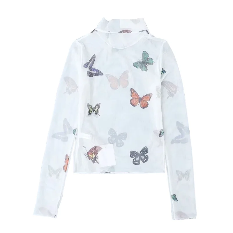Women Long Sleeve T Shirt Sexy Mesh Transparent Tops Club Butterfly Print turtleneck See Through Tshirts Slim Top Tees
Women Long Sleeve T Shirt Sexy Mesh Transparent Tops Club Butterfly Print turtleneck See Through Tshirts Slim Top Tees