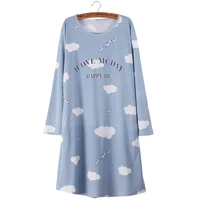 Brand New Female Nightgowns&Sleepshirts Korean Style Sweet Cotton Sleepwear Dresses for Women Comfy Cozy Navy Blue Sleepshirts image