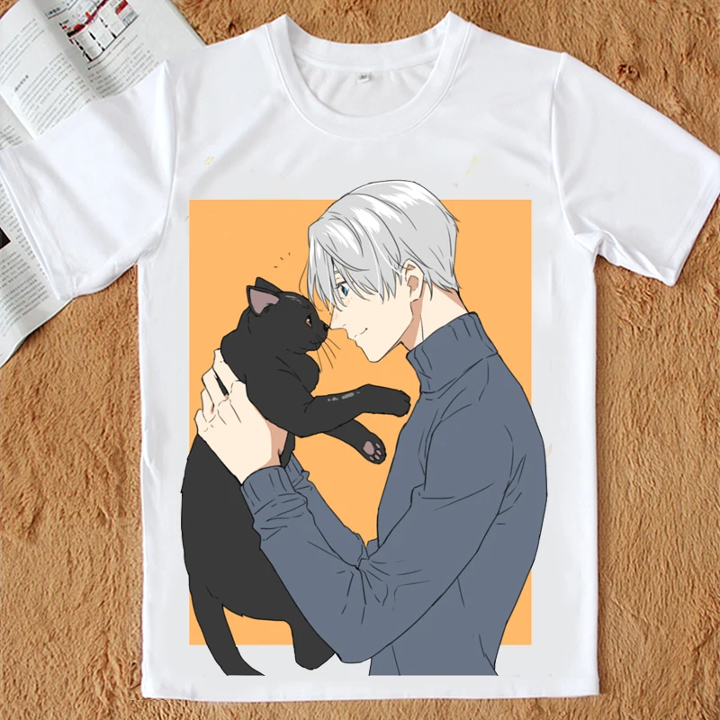 Cosworld Yuri On Ice T shirt Yuri Plisetsky Victor Nikiforov Cosplay Anime Cloth Mens Cotton Short Sleeve Can Be Customized