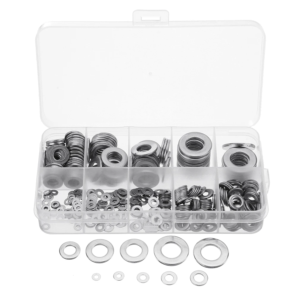 400Pcs 304 Stainless Steel Flat Washer Round Assortment Set M2/2.5/3/4/5/6/8/10 New
400Pcs 304 Stainless Steel Flat Washer Round Assortment Set M2/2.5/3/4/5/6/8/10 New