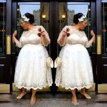 Lace Plus Size Short Wedding Dresses 2019 Tea Length A Line Bridal Gowns Illusion 3/4 Sleeves Women Wedding gown Vestidos Custom
Lace Plus Size Short Wedding Dresses 2019 Tea Length A Line Bridal Gowns Illusion 3/4 Sleeves Women Wedding gown Vestidos Custom