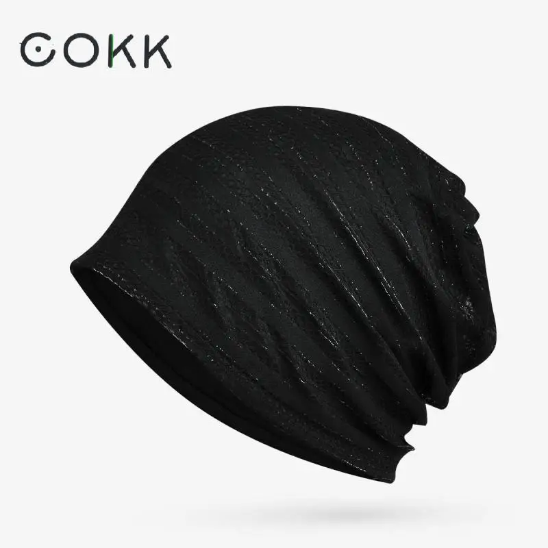 

COKK Turban Hat Spring Summer Hats For Women Men Unisex Double layer Breathable Beanie Thin Hat Female Mesh Cap Ponytail Gorras