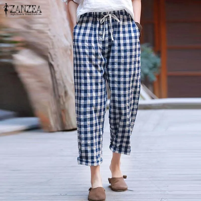 ZANZEA Women Plaid Checked Pants Summer Casual Elastic Waist Harem Pants Loose Turnip Trousers Vintage Linen Pantalon Plus Size
ZANZEA Women Plaid Checked Pants Summer Casual Elastic Waist Harem Pants Loose Turnip Trousers Vintage Linen Pantalon Plus Size