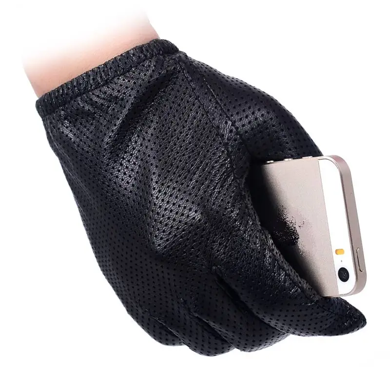 Image Men Fashion Gloves Genuine Sheep Leather Gloves Short Design Touch Screen Real Leather Gloves Mesh Driving Gloves LG024