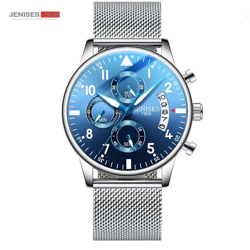 JENISES Men Watches Top Brand Luxury Waterproof Chronograph Auto Date Steel Mesh Belt Quartz Wrist Watches Relogio Masculino
JENISES Men Watches Top Brand Luxury Waterproof Chronograph Auto Date Steel Mesh Belt Quartz Wrist Watches Relogio Masculino