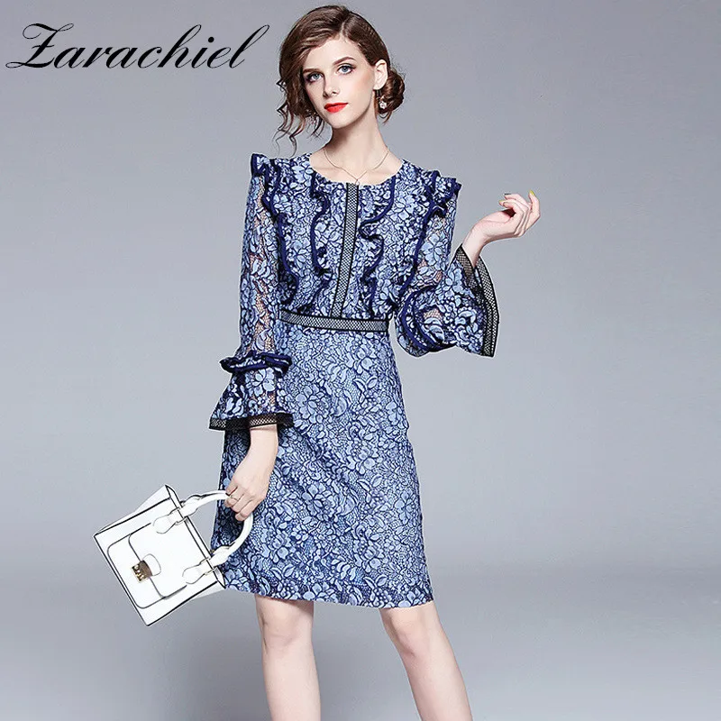 Elegant Hollow Out Ruffles Floral Lace Dress Women Casual Flare Sleeve Slim Spring Dress Runway 2019 High Waist Party Sexy Dress
Elegant Hollow Out Ruffles Floral Lace Dress Women Casual Flare Sleeve Slim Spring Dress Runway 2019 High Waist Party Sexy Dress