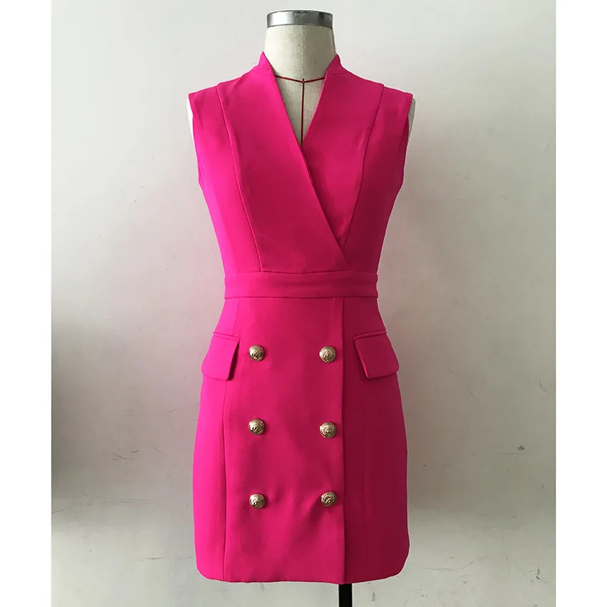 Top Fashion High Street European Women Sleeveless V-neck Double Breasted Buttons Slim Straight Mini Dress
Top Fashion High Street European Women Sleeveless V-neck Double Breasted Buttons Slim Straight Mini Dress