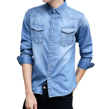 Men shirt Long Sleeve printed Autumn Winter Plus Size Polyester short causal Top Blouse Denim Shirts Turn-down Collar c0502
Men shirt Long Sleeve printed Autumn Winter Plus Size Polyester short causal Top Blouse Denim Shirts Turn-down Collar c0502