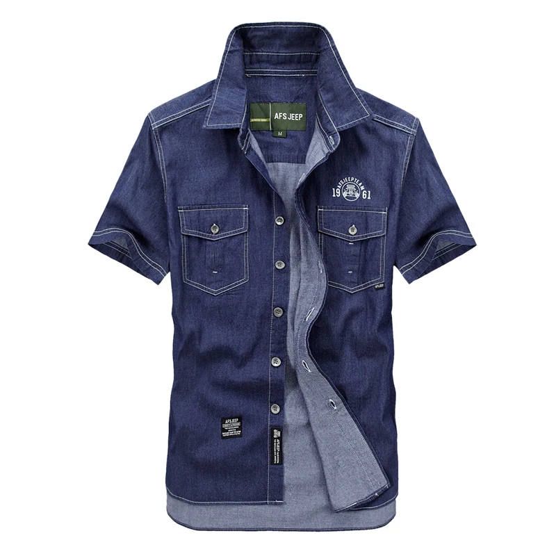 AFS JEEP Men Big Size M-5XL Blue Denim Shirts Homme 100% Cotton Short Sleeve Shirt Brand Shirts Mens Casual Cowboy Clothes
AFS JEEP Men Big Size M-5XL Blue Denim Shirts Homme 100% Cotton Short Sleeve Shirt Brand Shirts Mens Casual Cowboy Clothes