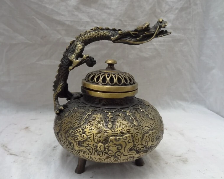 S3161 8" Tibet Bronze Buddhist Old HanZi Dragon Head Statue Incense Burner Censer D0317
S3161 8" Tibet Bronze Buddhist Old HanZi Dragon Head Statue Incense Burner Censer D0317