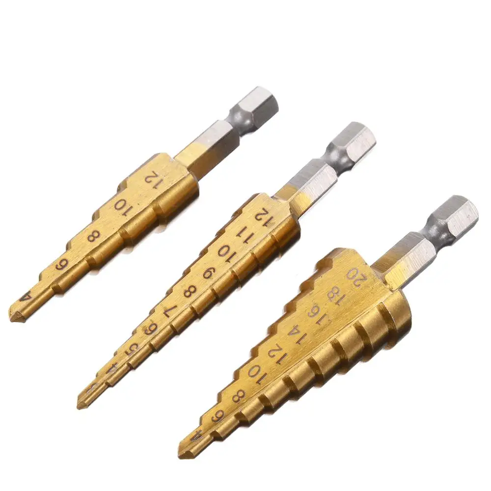 3pcs 4-20mm 4-12mm 3-12mm Pagoda Drill Bits Multifunction Hex Shank Cone HSS Step Drill Bit Set Mayitr
3pcs 4-20mm 4-12mm 3-12mm Pagoda Drill Bits Multifunction Hex Shank Cone HSS Step Drill Bit Set Mayitr