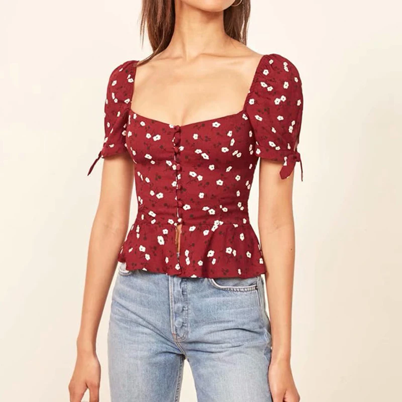 women Button Front Printed Blouse ruffles Trimming Short Sleeve Shirt women formal blouses short sleeve top chic blusas
women Button Front Printed Blouse ruffles Trimming Short Sleeve Shirt women formal blouses short sleeve top chic blusas