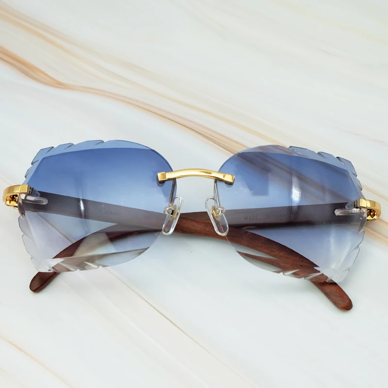 Rimless 3mm Thick Gradient Blue Lens Square Designer Brand Name Carter Sunglasses Wholesale Maroon Wood Sun Glass Wooden Shade (9)