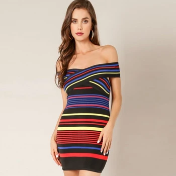 Elegant Short Sleeve Striped Off The Shoulder Multicolor Dress 2018 Fashion Backless Sexy Women Bodycon Bandage Dress Festa Club
Elegant Short Sleeve Striped Off The Shoulder Multicolor Dress 2018 Fashion Backless Sexy Women Bodycon Bandage Dress Festa Club