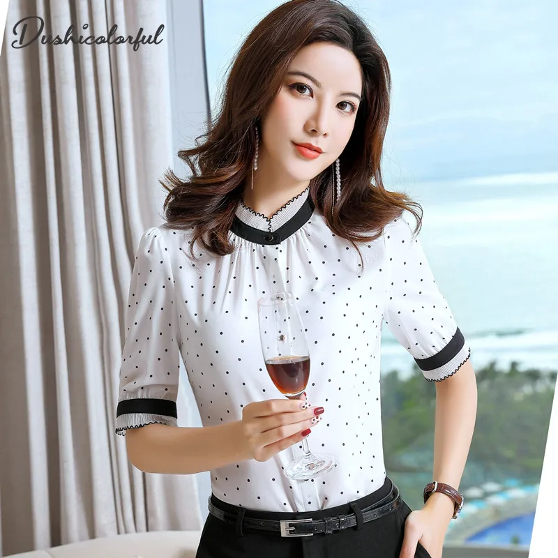 women silm shirt elegant blouse office ladies polka dot plus size tops summer white 4xl half sleeve dushicolorful
women silm shirt elegant blouse office ladies polka dot plus size tops summer white 4xl half sleeve dushicolorful