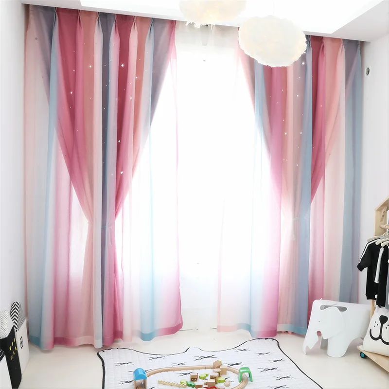 Colours Gradient Stripe Layer 2 Curtains Tulle For Living Room Princess Bedroom Hollow Star Shading Curtain Window Treatments
Colours Gradient Stripe Layer 2 Curtains Tulle For Living Room Princess Bedroom Hollow Star Shading Curtain Window Treatments