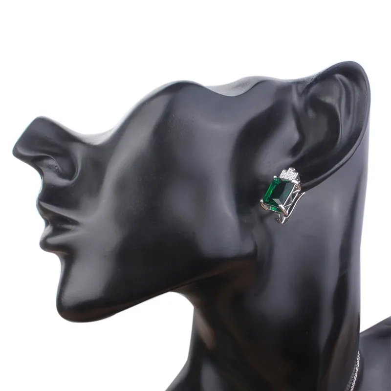 Boucles d'oreilles à tige en pierre verte argentée pour femme