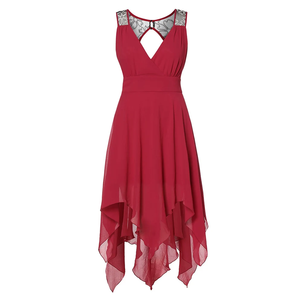 

Rosegal Plus Size Dress Summer Cut Out Midi Handkerchief Maxi Dress V-Neck Asymmetrical High Waist Dance Party vestidos 5XL