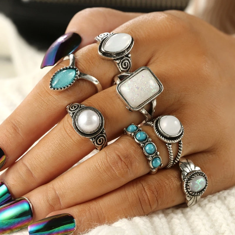 Vintage Retro Silver 7PCS Bohemia Antique Silver Opals Turquoises Knuckle Midi Ring Set Women Jewelry
Vintage Retro Silver 7PCS Bohemia Antique Silver Opals Turquoises Knuckle Midi Ring Set Women Jewelry