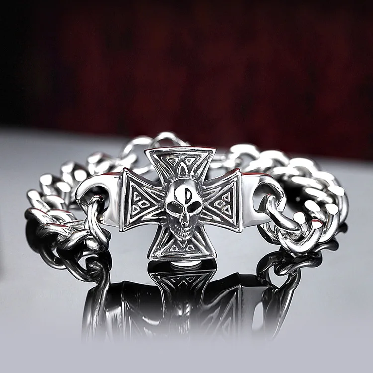 Punk Gothic Iron cross Link Chain Bracelets for Men Stainless Steel Cuban Skull Bracelets Bangle Biker Rock Jewelry
Punk Gothic Iron cross Link Chain Bracelets for Men Stainless Steel Cuban Skull Bracelets Bangle Biker Rock Jewelry