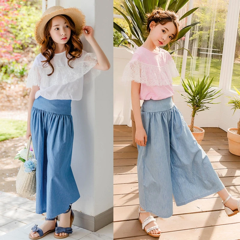 Girls Sets Summer Children Clothes For Girls Suits Kids Solid Cotton Tops Mesh T-shirts+Denim Pants Loose Jeans Wide Leg Pants
Girls Sets Summer Children Clothes For Girls Suits Kids Solid Cotton Tops Mesh T-shirts+Denim Pants Loose Jeans Wide Leg Pants
