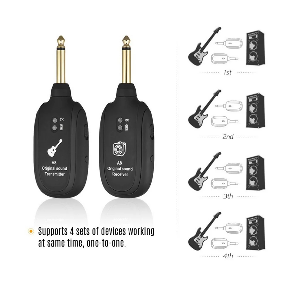 UHF Wireless Guitar Transmitter Receiver System Rechargeable Battery 50M Transmission Range &T8
UHF Wireless Guitar Transmitter Receiver System Rechargeable Battery 50M Transmission Range &T8