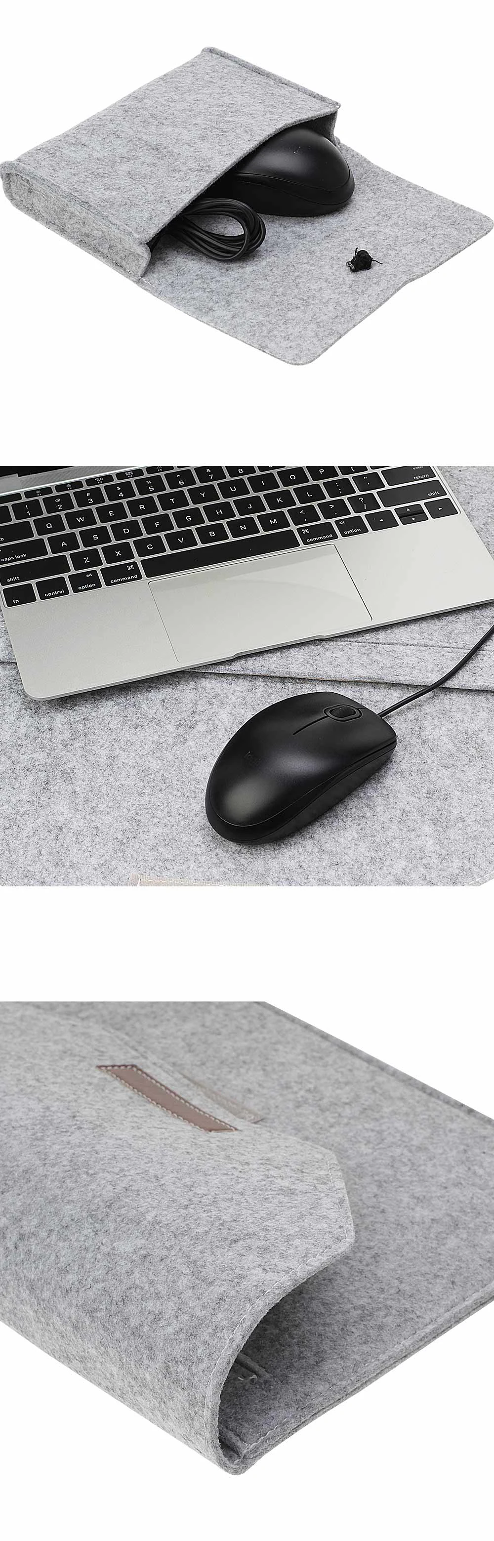 Soft for Macbook Air 13 Pro 13 2018 Laptop Sleeve Case Wool Felt for Macbook 11 12 13 15 A1707 A1989 A1990 USB Charge Mouse Bag (3)