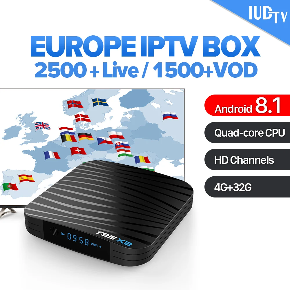 T95X2 IUDTV BOX With 1 Year IPTV Subscription S905X2 Android 8.1 Smart TV 4GB 32GB UK Arabic Italy Spain German Sweden Iptv Vod
T95X2 IUDTV BOX With 1 Year IPTV Subscription S905X2 Android 8.1 Smart TV 4GB 32GB UK Arabic Italy Spain German Sweden Iptv Vod