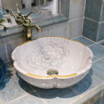 Peony Jingdezhen factory directly hand ceramic wash basin bathroom wash basin