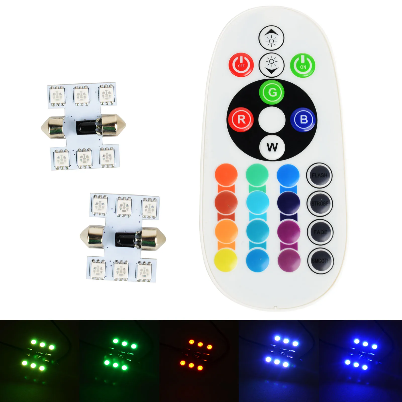 Mayitr 1 Pair 30mm Festoon RGB Multi Colors Changing LED Lamp Bulb Colorful Auto Car Light with Remote Control
Mayitr 1 Pair 30mm Festoon RGB Multi Colors Changing LED Lamp Bulb Colorful Auto Car Light with Remote Control