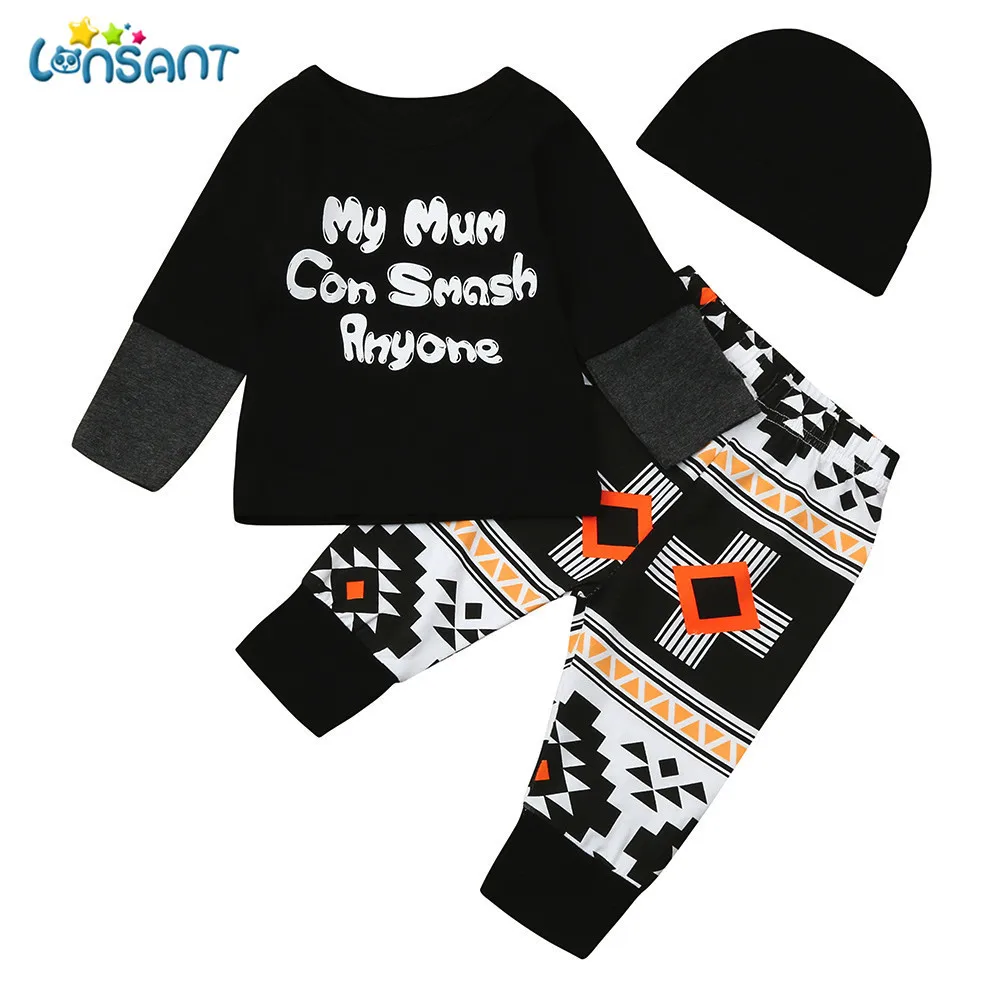 LONSANT Newborn Infant Baby Boys Girls Long Sleeve Letter Print Tops+Pant+Cap Outfits for 0-18M baby Clothes Set
LONSANT Newborn Infant Baby Boys Girls Long Sleeve Letter Print Tops+Pant+Cap Outfits for 0-18M baby Clothes Set