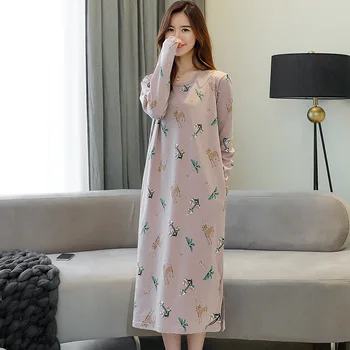 Women's cotton dress casual long-sleeved large size nightdress fresh long long home service spring and autumn can wear
Women's cotton dress casual long-sleeved large size nightdress fresh long long home service spring and autumn can wear