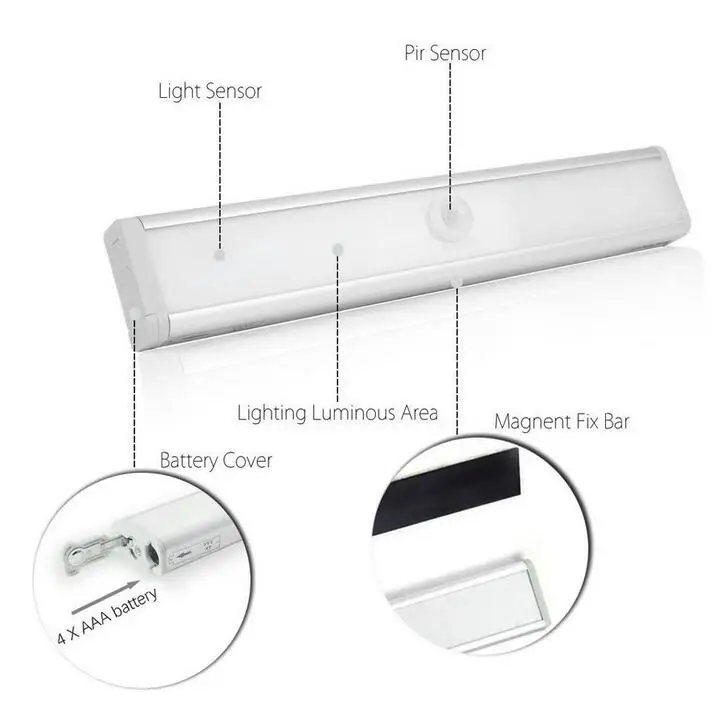 

Battery LED Under Cabinet Light PIR Motion Sensor Smart Lamp 6/10 LEDs Lighting for Wardrobe Cupboard Closet Kitchen Night Light