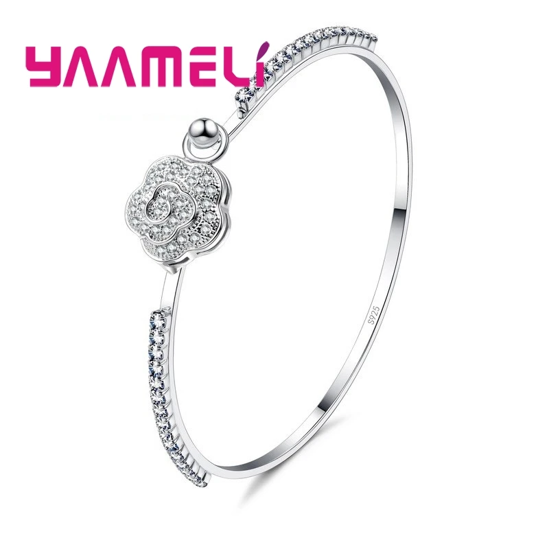 Real 925 Sterling Silver Bracelet Bangles Women Full Zircon Inlay Paved Flower Rose Charms Jewelry Romantic Lover Gifts
Real 925 Sterling Silver Bracelet Bangles Women Full Zircon Inlay Paved Flower Rose Charms Jewelry Romantic Lover Gifts