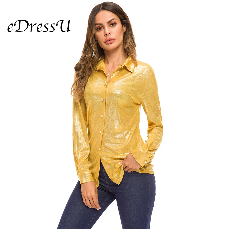 2019 Women Long Sleeves Blouse Shiny Fabric Sexy Buttons Yellow Women Shirt Office Lady Daily Wear eDressU MS-DZT582
2019 Women Long Sleeves Blouse Shiny Fabric Sexy Buttons Yellow Women Shirt Office Lady Daily Wear eDressU MS-DZT582