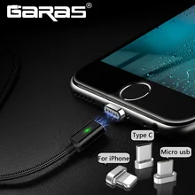 Cabo magnético de garas para iphone/micro usb/tipo c carregador adaptador plug para iphone ímã de carregamento rápido cabos do telefone móvel 2m(China)