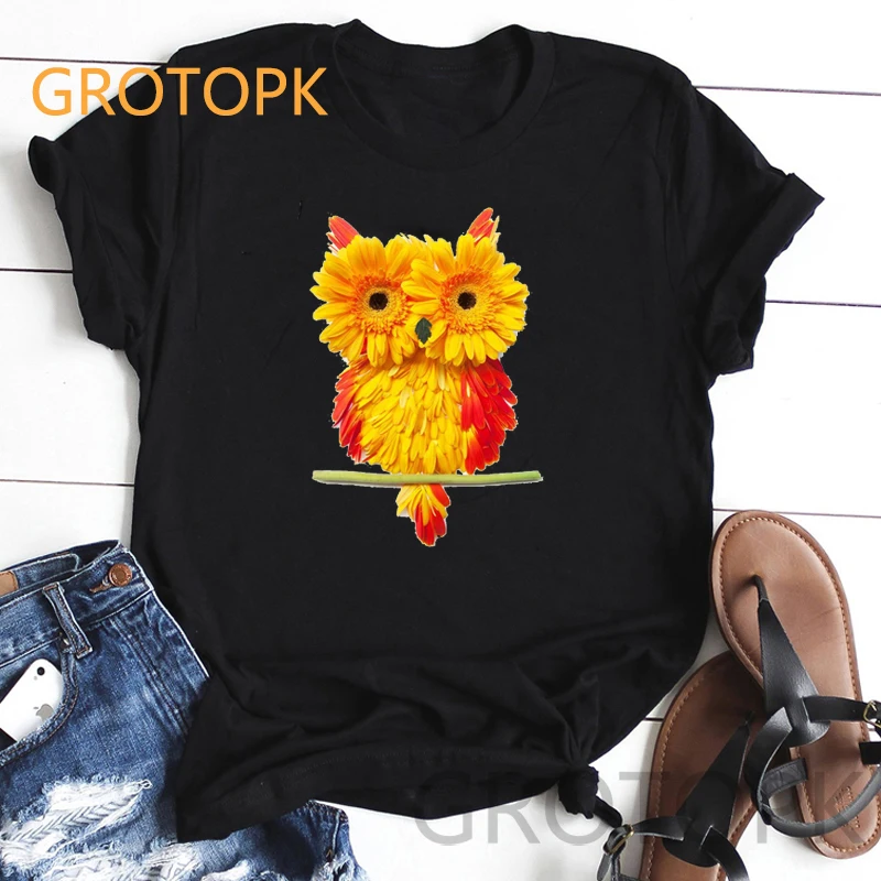 Summer Women's Fashion Sunflower Owl Aesthetic T-shirt Short Sleeved Soft Polyester Black T-shirts BFF Friends ART Print T Shirt
Summer Women's Fashion Sunflower Owl Aesthetic T-shirt Short Sleeved Soft Polyester Black T-shirts BFF Friends ART Print T Shirt