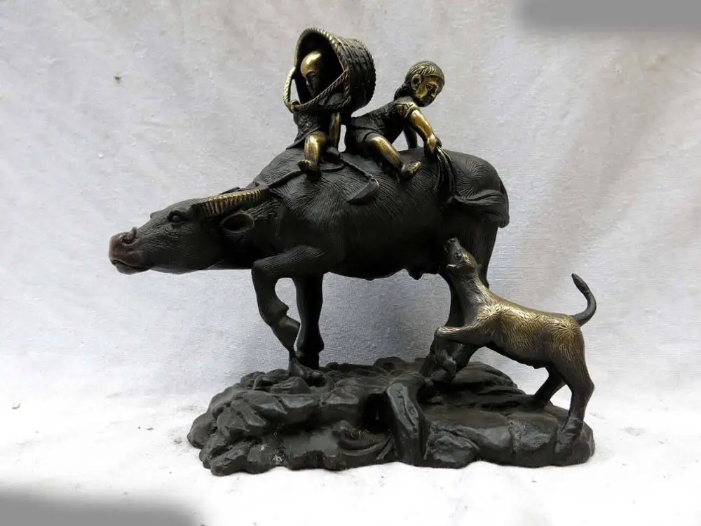 8" China bronze fine workmanship carved two boys on Ox and dog Sculpture Statue
8" China bronze fine workmanship carved two boys on Ox and dog Sculpture Statue