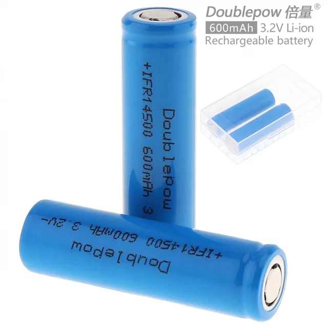 4pcs/2 14500 600mAh 3.2V Li-ion Rechargeable Battery with Safety Relief Valve + Portable Battery Box