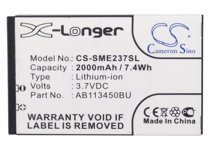 Аккумулятор Cameron Sino AB113450BU AB113450BUCSTD 2000 мАч для Samsung E2370 Твердотельный GT Xcover E2370|cameron