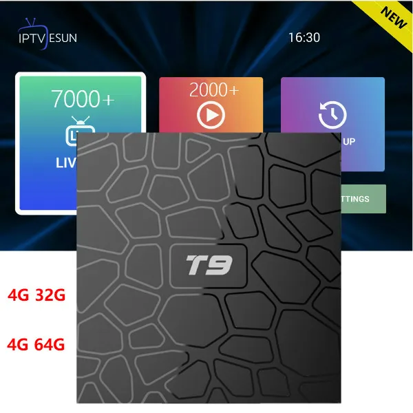 

T9 Android TV Box Android 8.1 4GB 32GB 64GB Smart TV Rockchip RK3328 1080P H.265 1 Year IPTV Europe France Arabic Africa Morocco