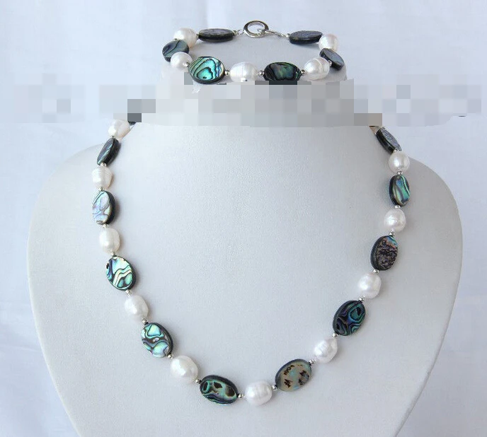 07773 baroque green abalone shell white pearl necklace bracelet set 
07773 baroque green abalone shell white pearl necklace bracelet set