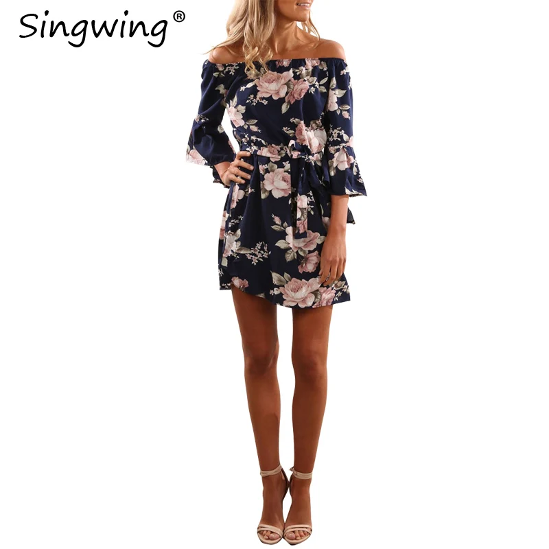 Singwing Printed Floral Chiffon Women Dress Flare Sleeve Off the shoulder Dresses Sexy Summer Beach Holiday Dress 
Singwing Printed Floral Chiffon Women Dress Flare Sleeve Off the shoulder Dresses Sexy Summer Beach Holiday Dress