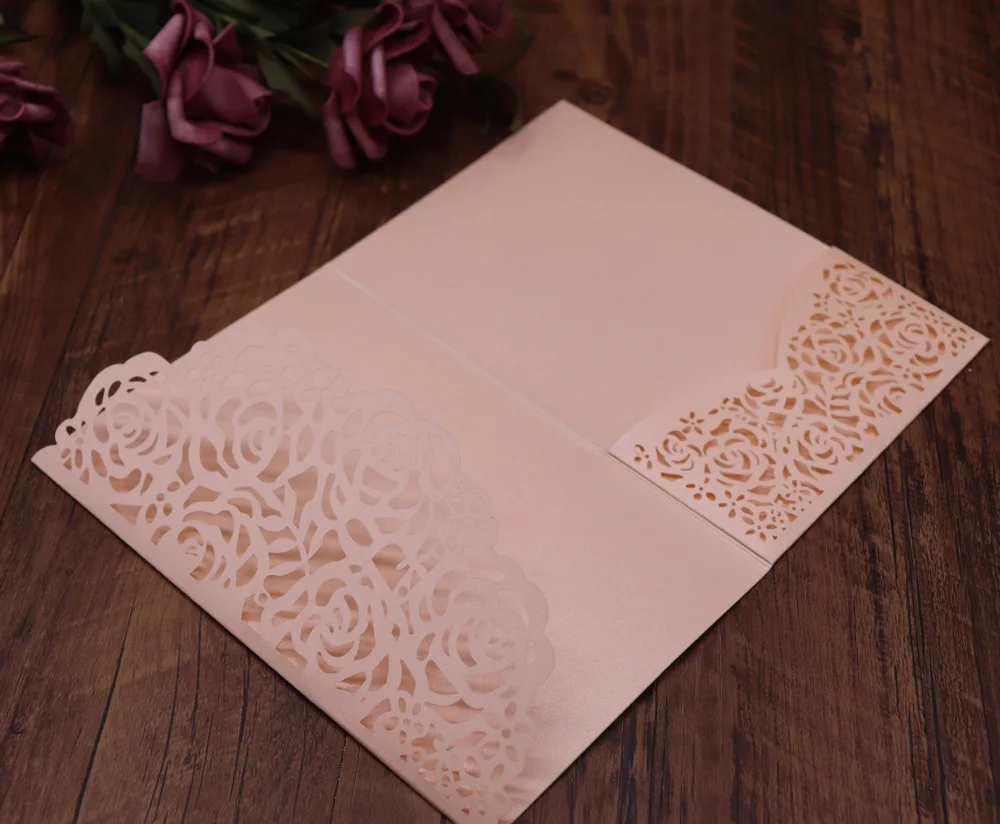 Details about   40pcs Invitation Cards Rose Laser Shinny Pearl Paper Lace Party Birthday Favor 