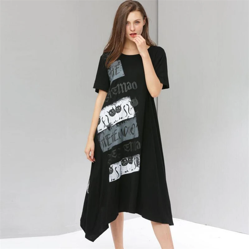 Summer Fashion Brand Letter Cartoon cat Print Dress 2019 Women Street Casual Loose Short Sleeve Cotton irregular Big size Dress
Summer Fashion Brand Letter Cartoon cat Print Dress 2019 Women Street Casual Loose Short Sleeve Cotton irregular Big size Dress